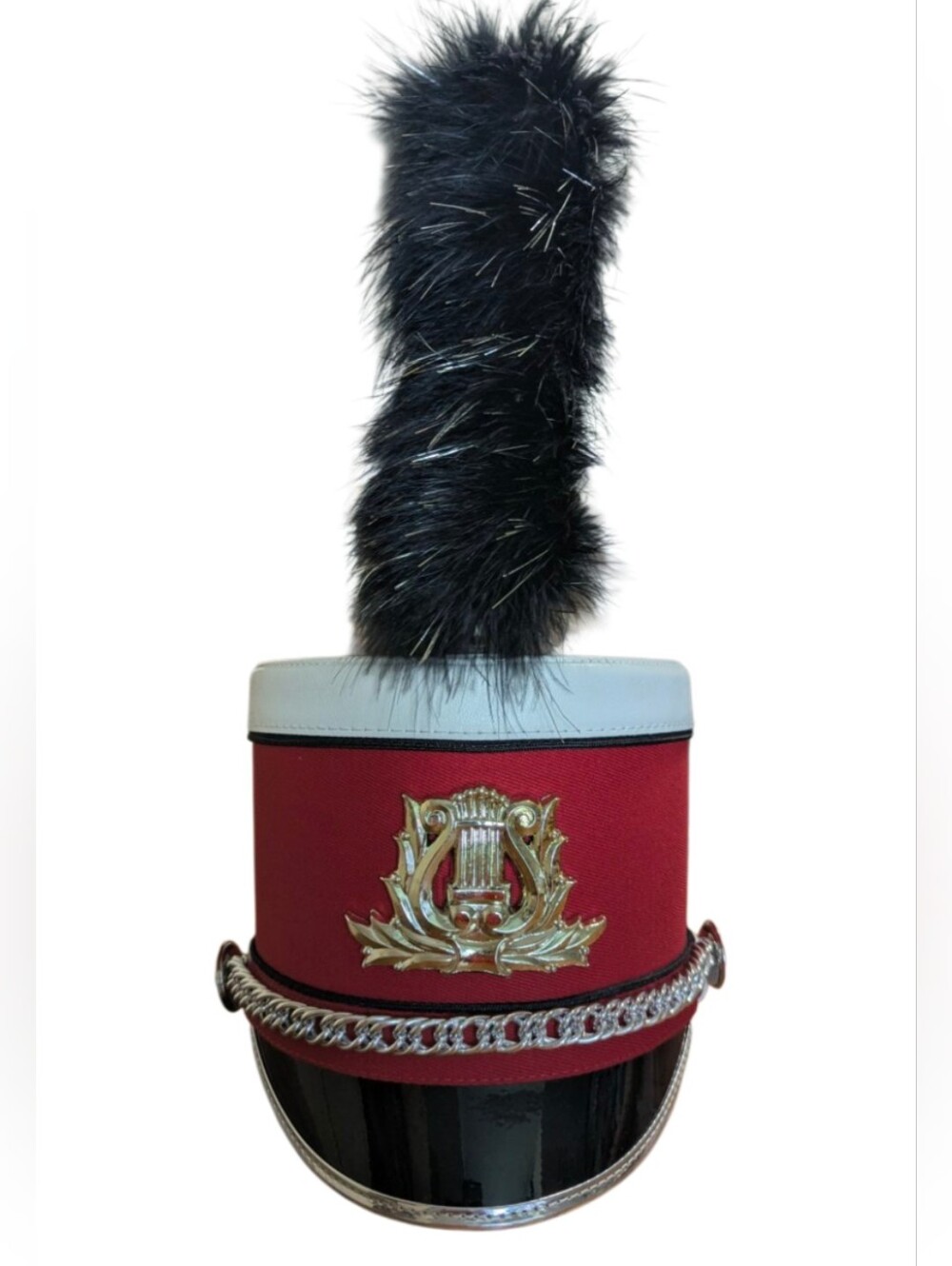 Set Of 2 Shako Marching Band Hats, Red & White With Plumes & Original Box - Picture 8 of 8